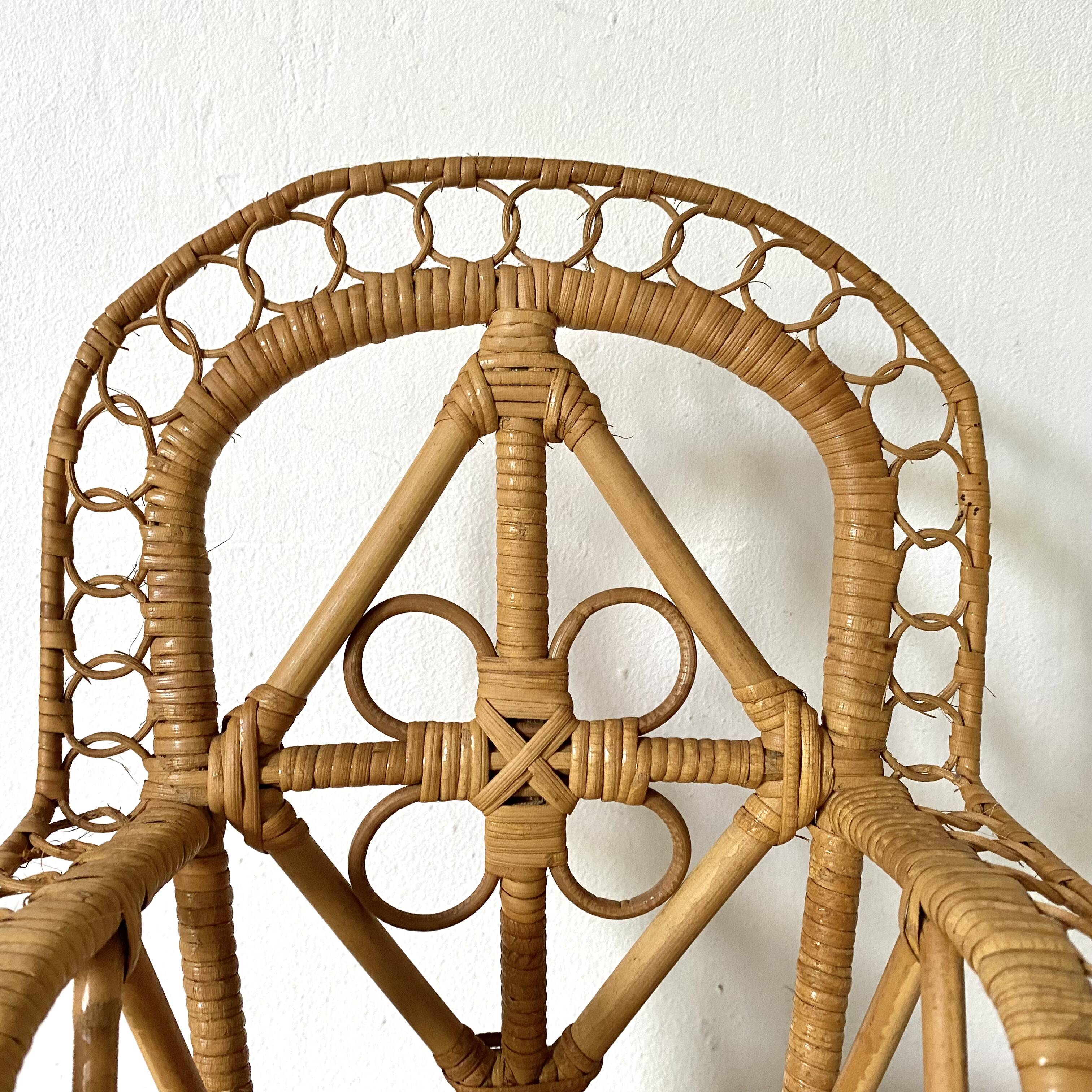 Rattan armchair peacock for doll