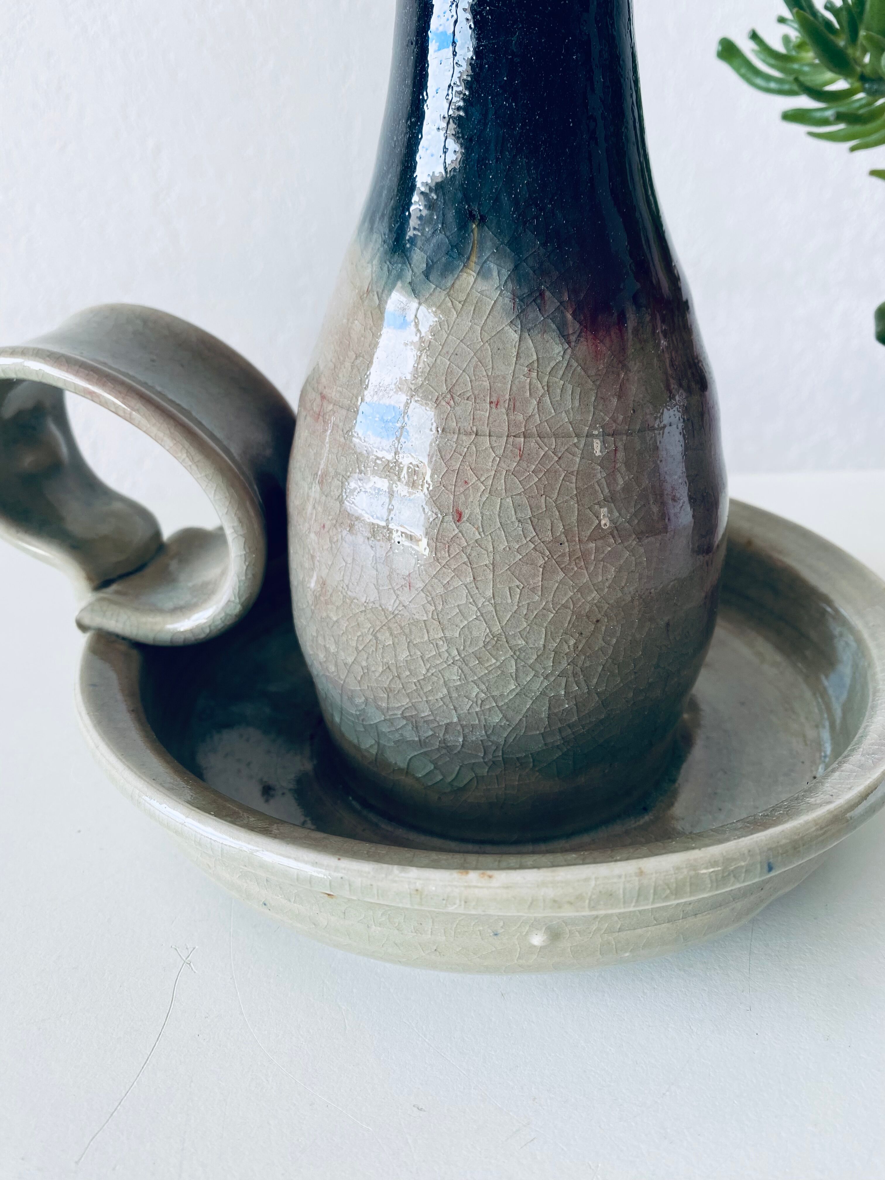 Candle holder in glazed ceramic