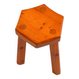 Antique brutalist stool in solid pine