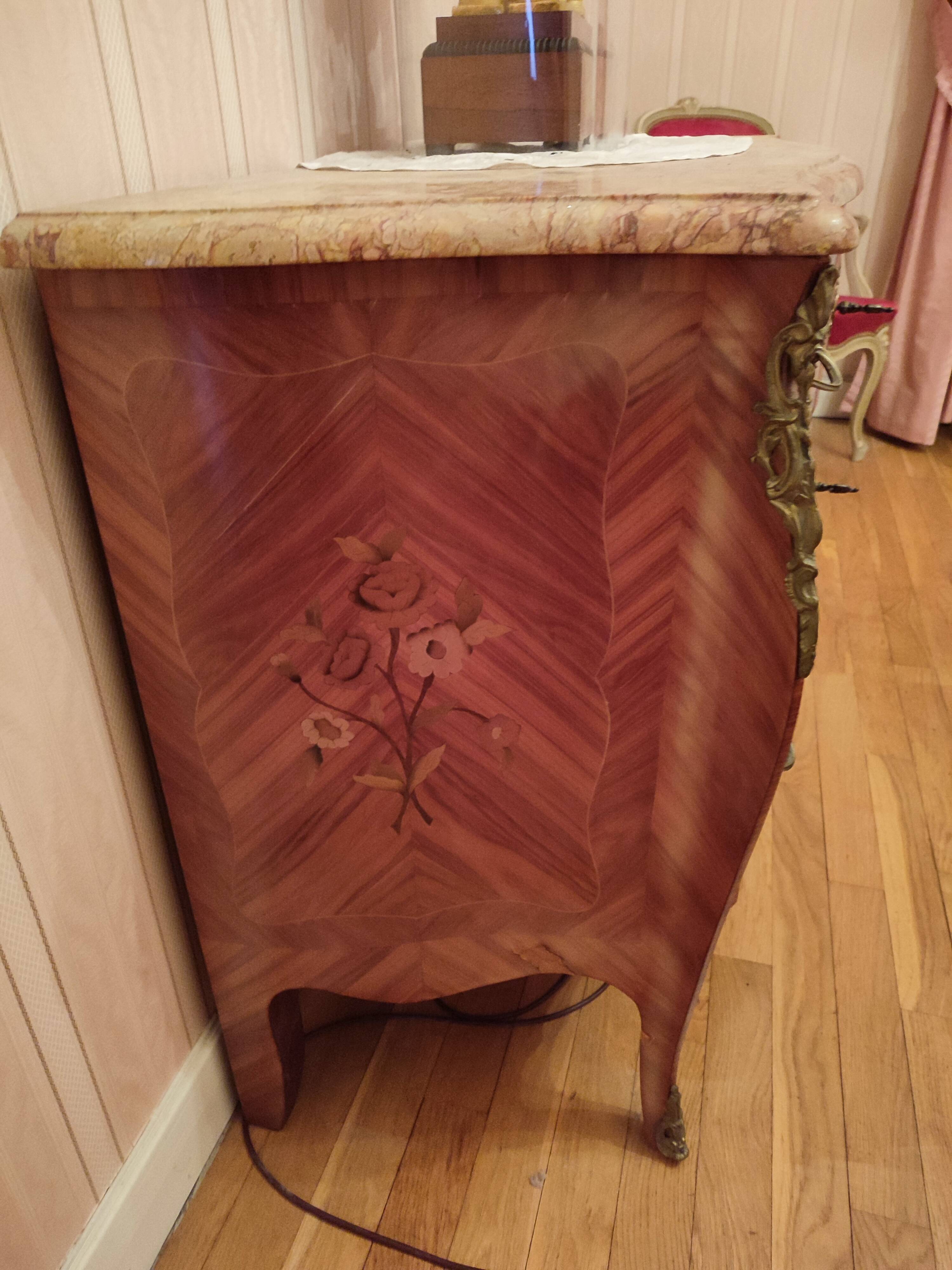 Louis XV style chest of drawers marble and rosewood