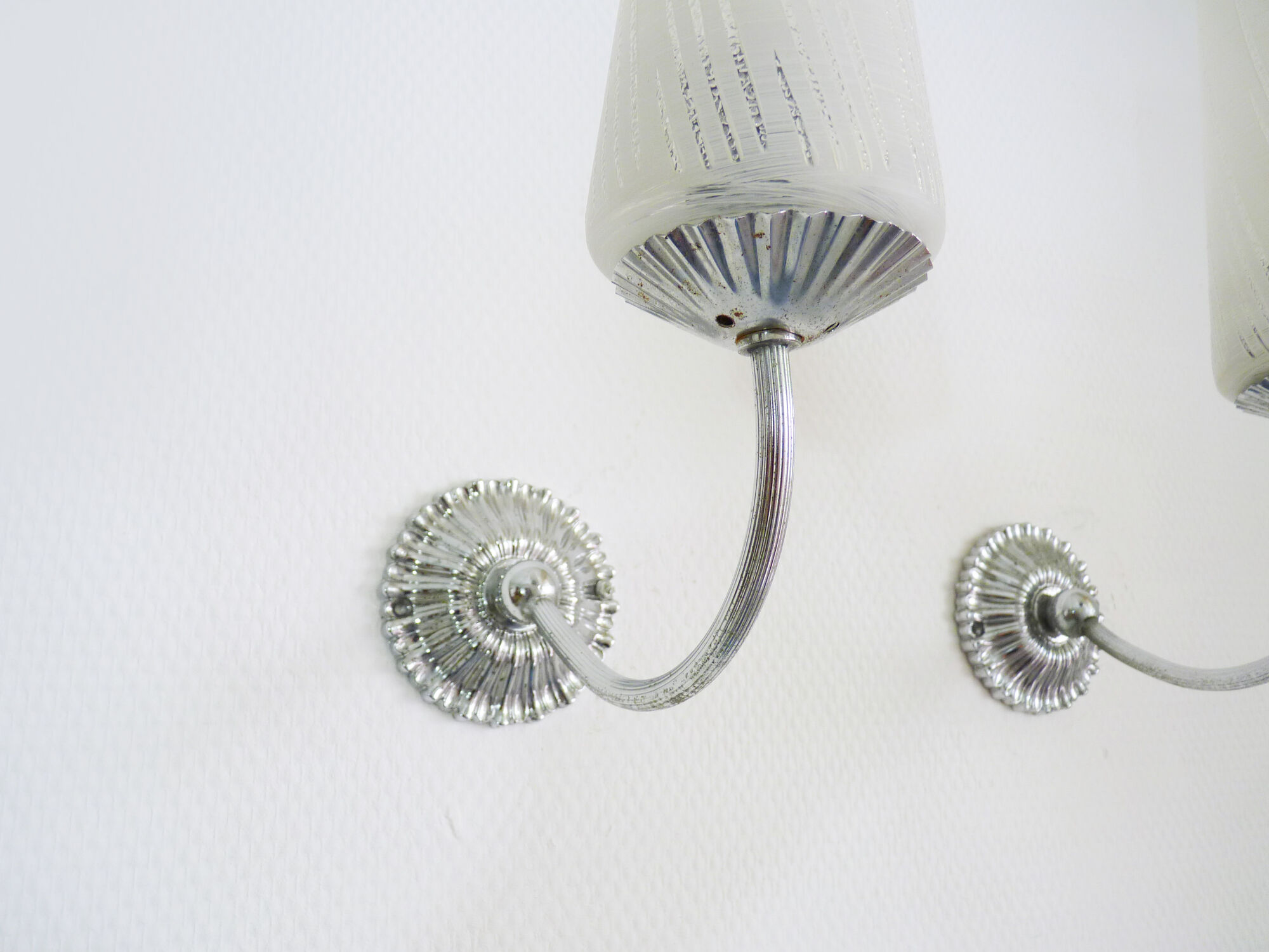 Pair of vintage metal wall sconces with glass tube 1970