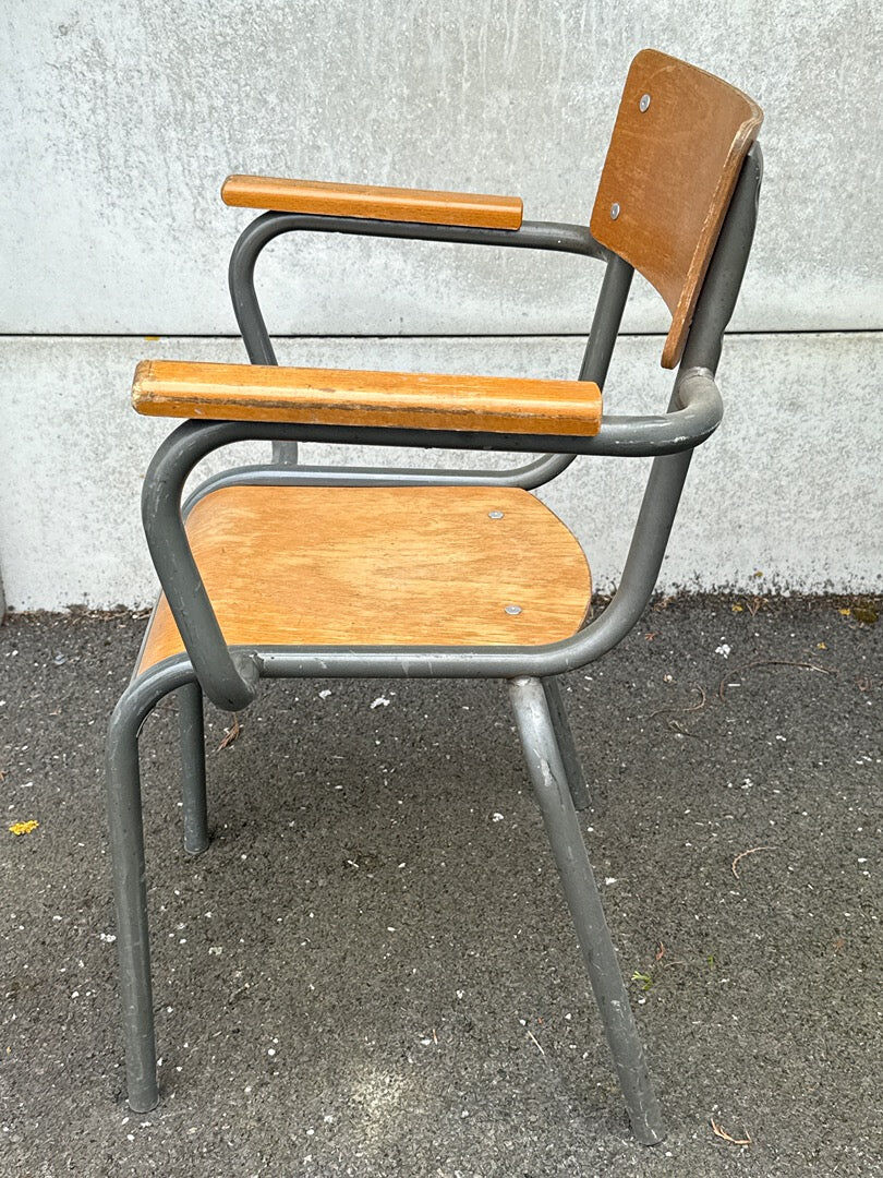 Chaise d'écolier vintage en métal et bois