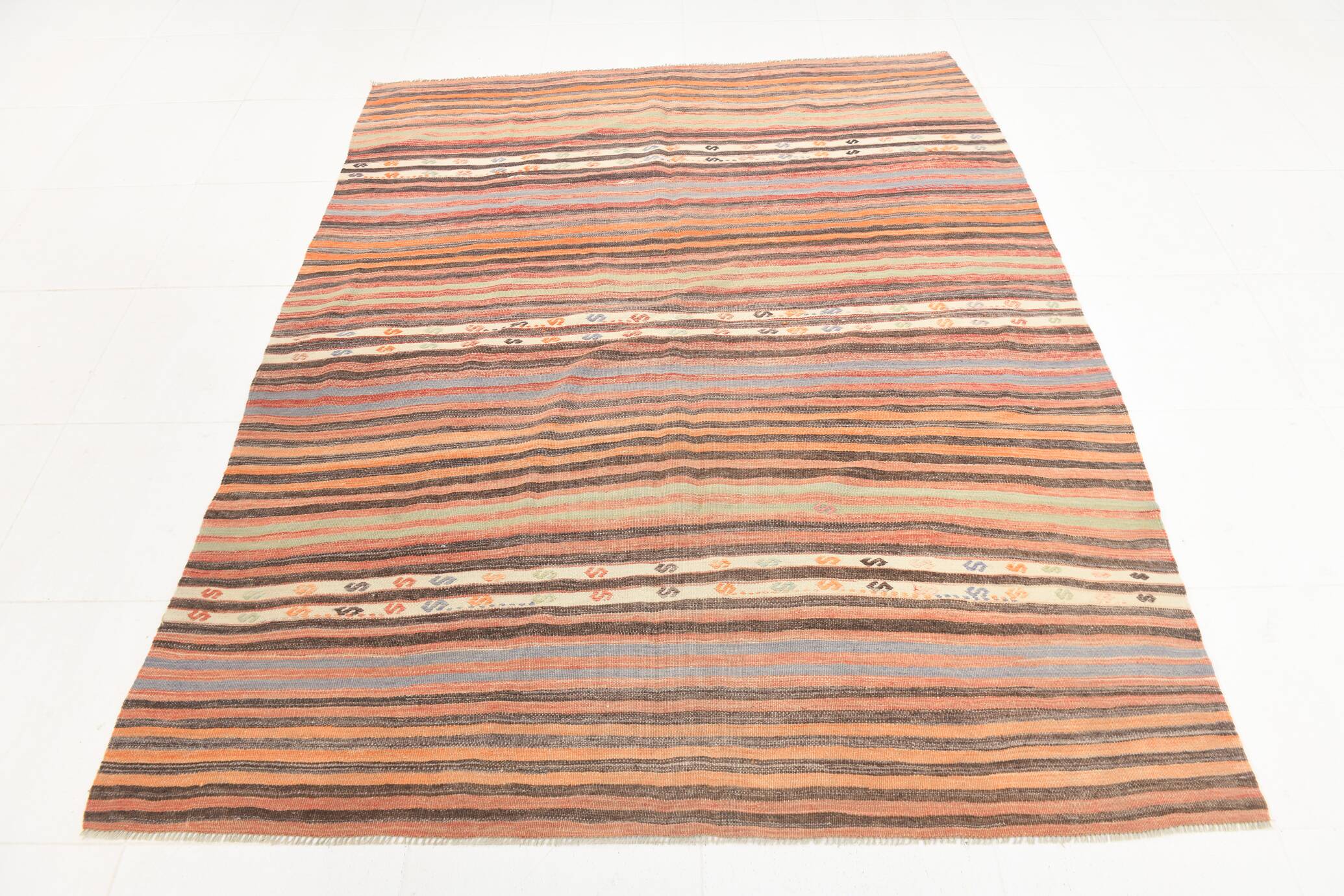 168x217 Tile Color Kilim Rug, Livin Room Rug, 6x7 Antique Vintage Kilim