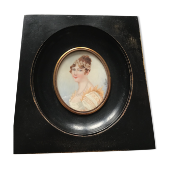 Miniature peinte à la main de l impératrice Joséphine de Beauharnais dans cadre en bois noir