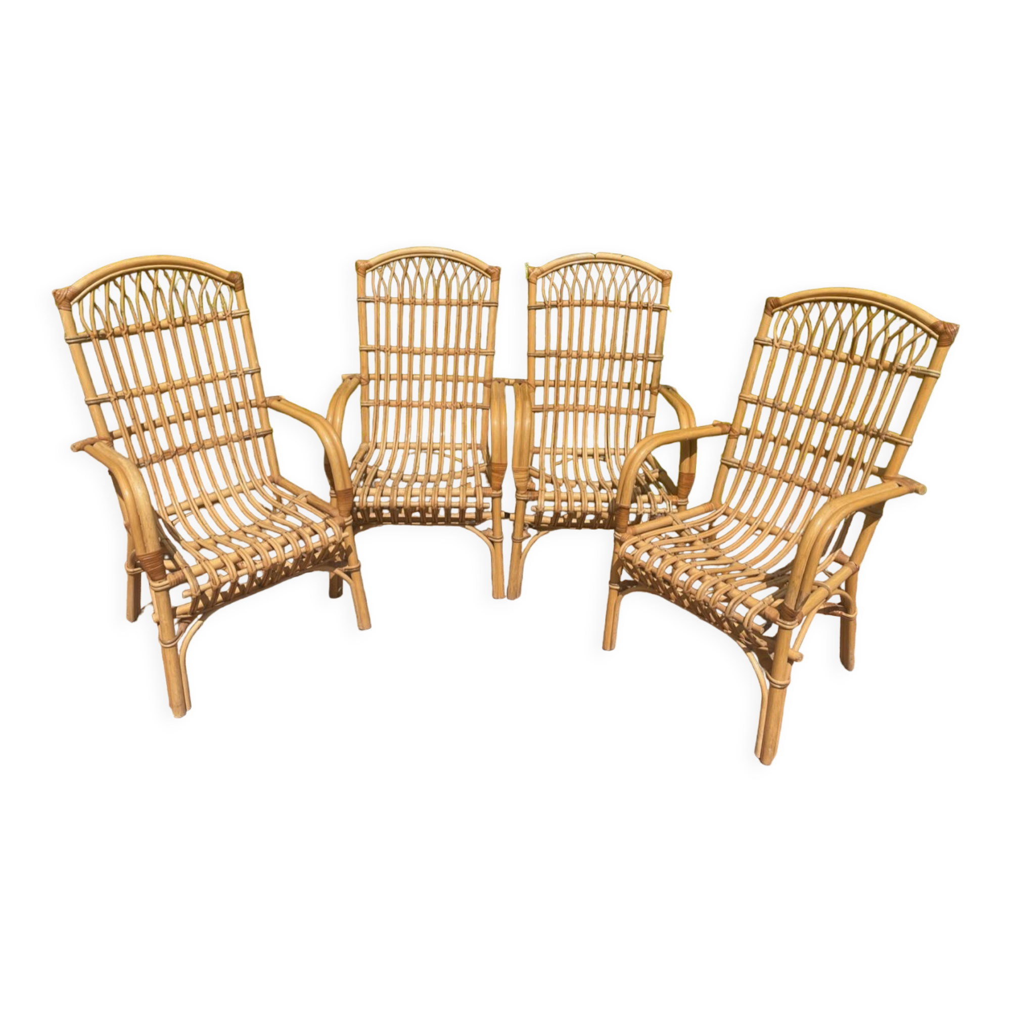 Series of 4 rattan armchairs from the 70s from the Netherlands