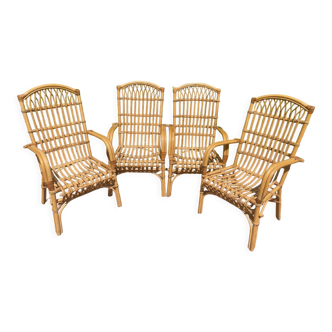 Series of 4 rattan armchairs from the 70s from the Netherlands