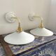 Set of two electrified white opaline wall lamps to nine