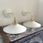 Set of two electrified white opaline wall lamps to nine