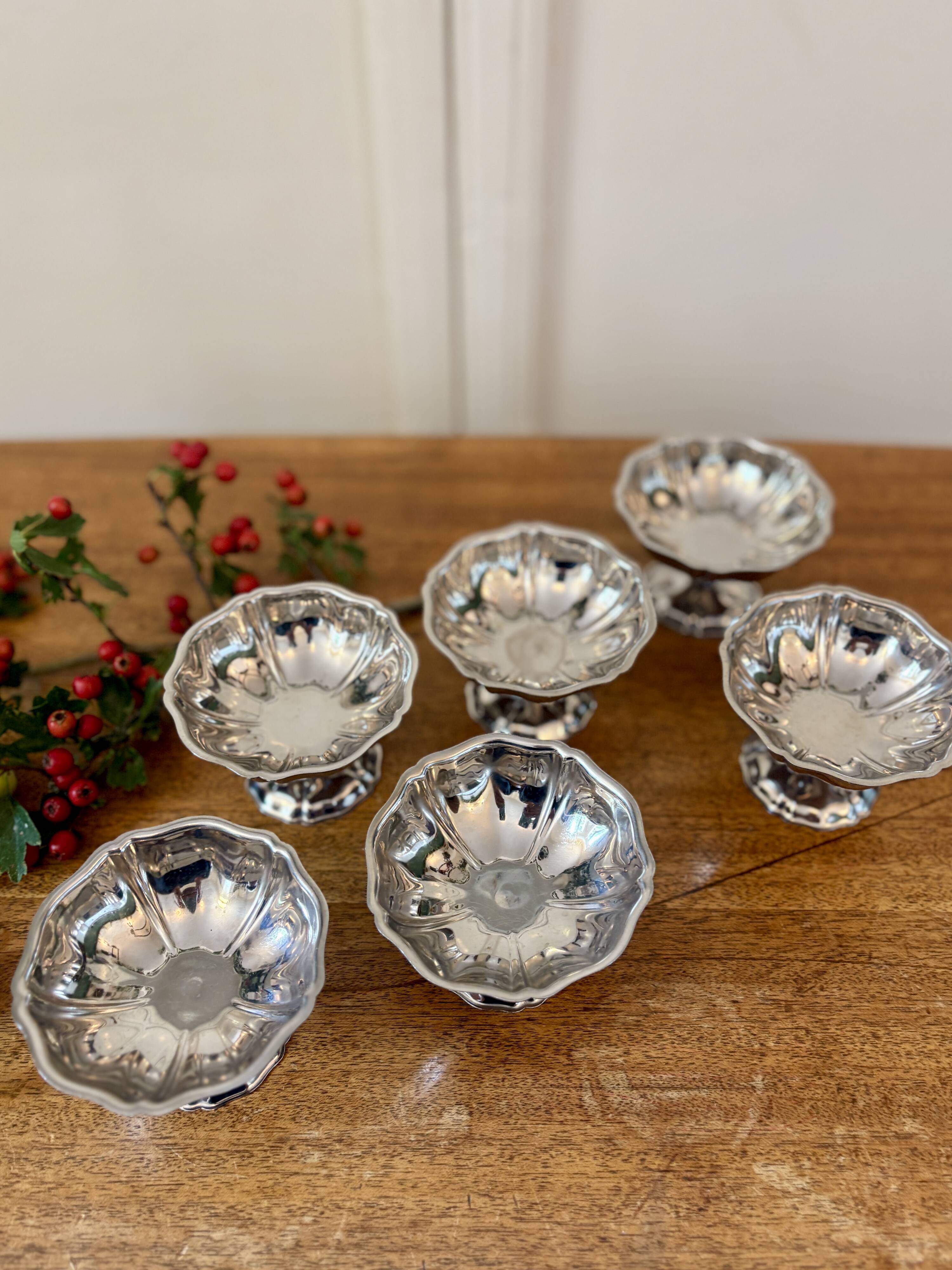 Lot de 6 coupes à dessert vintage en inox