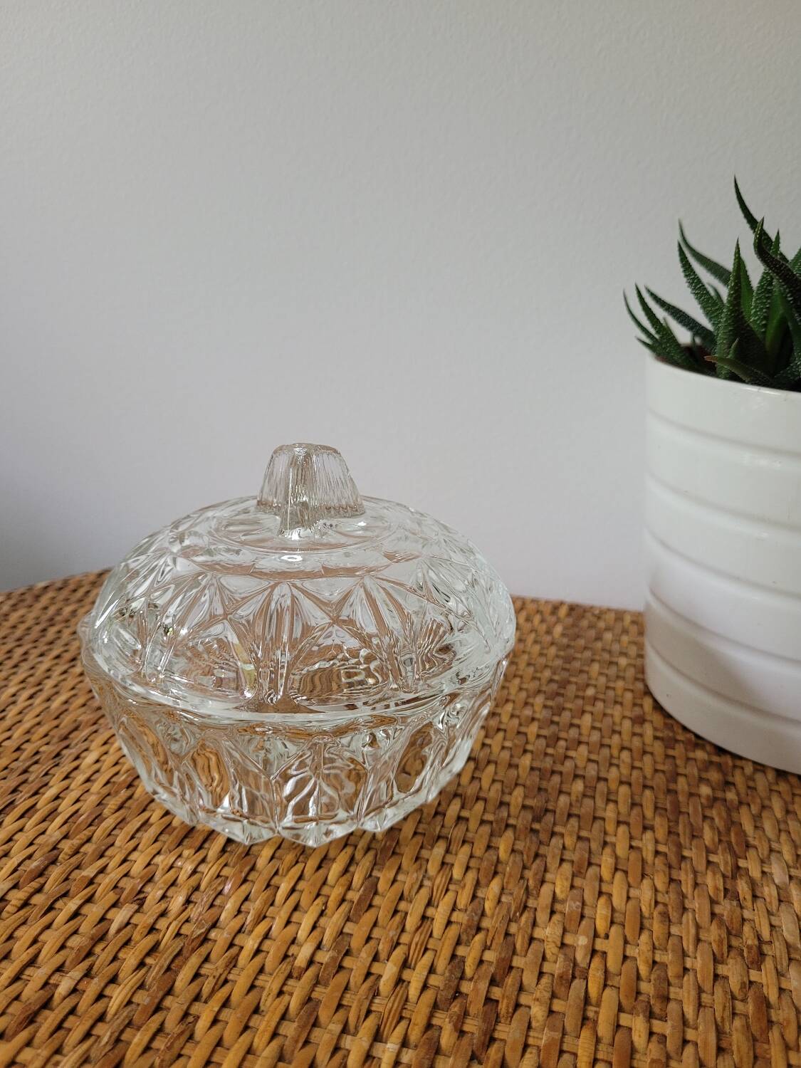 Molded glass sugar bowl
