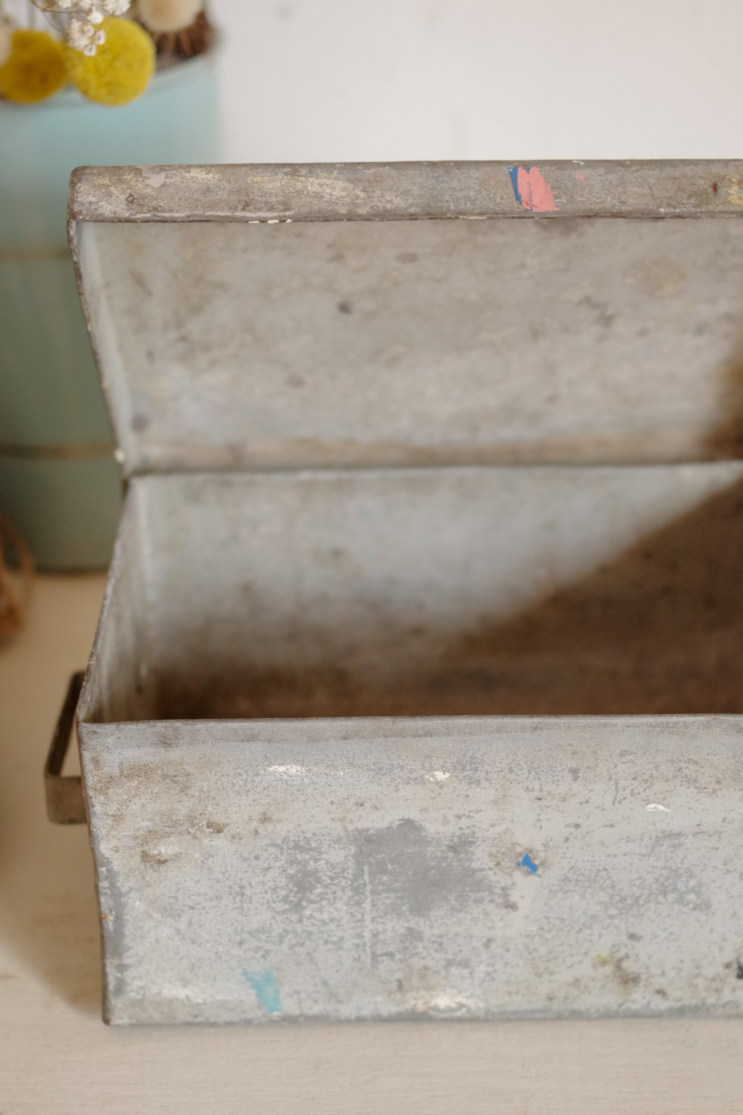 Small old white metal box