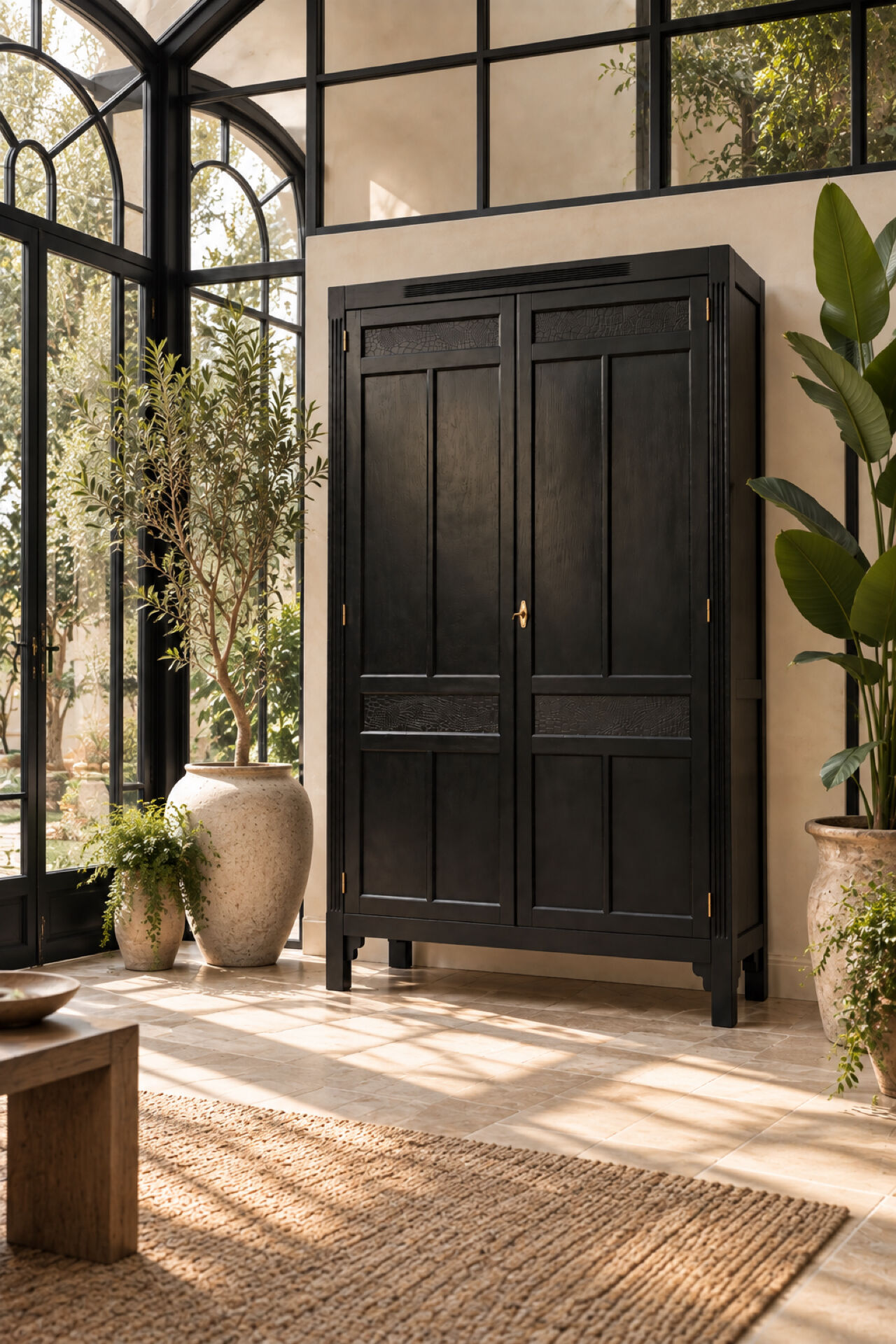 Renovated black Art Deco Parisian wardrobe