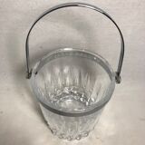 Ancien seau à glaçons cristal d'arques avec anse métal chromé