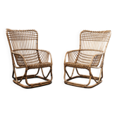 Tito Agnoli B4 Bonacina Coppia Di Poltrone Rattan Mid-Century Design