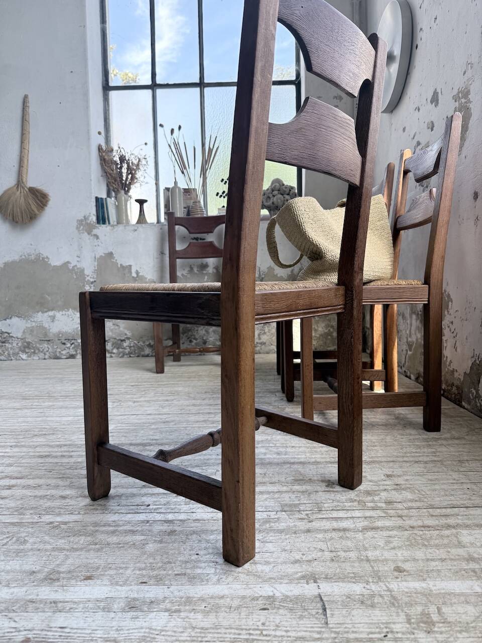 Set 4 chaises rustiques chêne De puydt, Belgique 1970