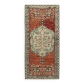 Tapis d'accent turc vintage fait main en rouge et beige, 100 % laine
