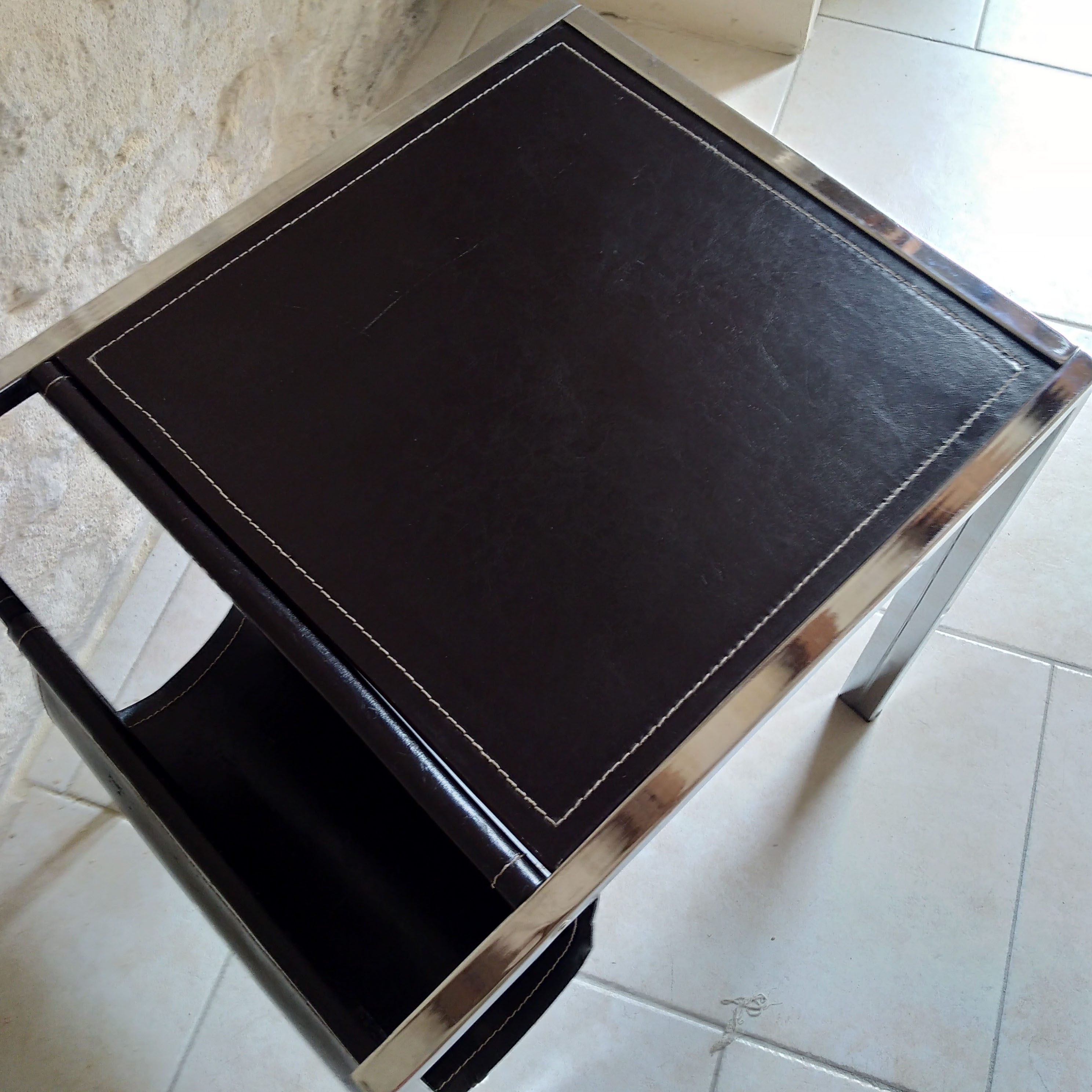 Leather and steel side table 1970