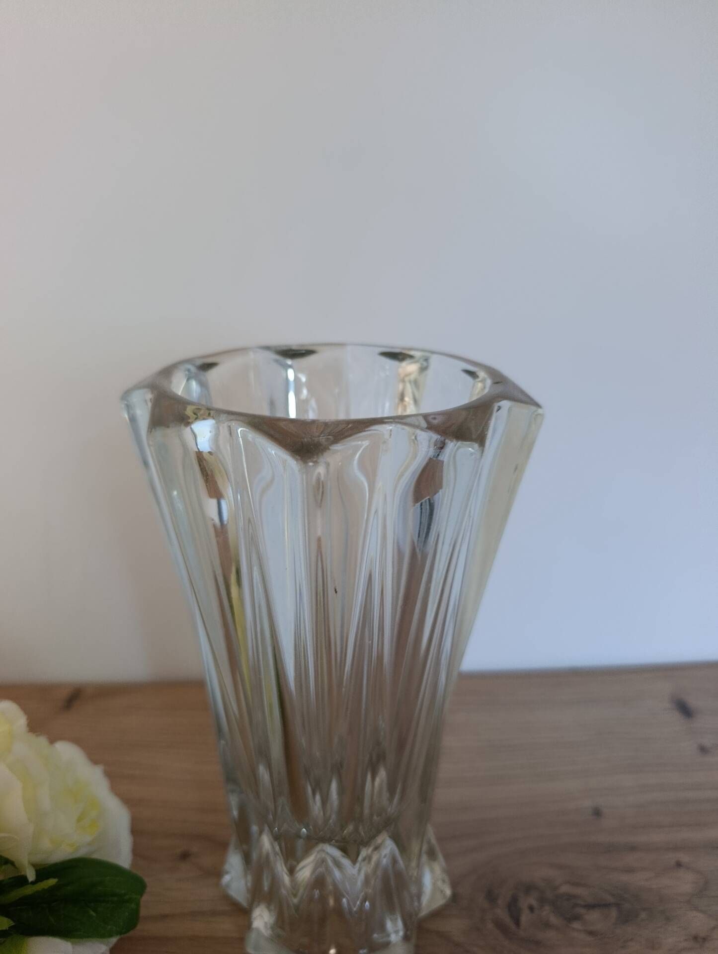 Vintage cut crystal vase, 1950s Art Deco style.