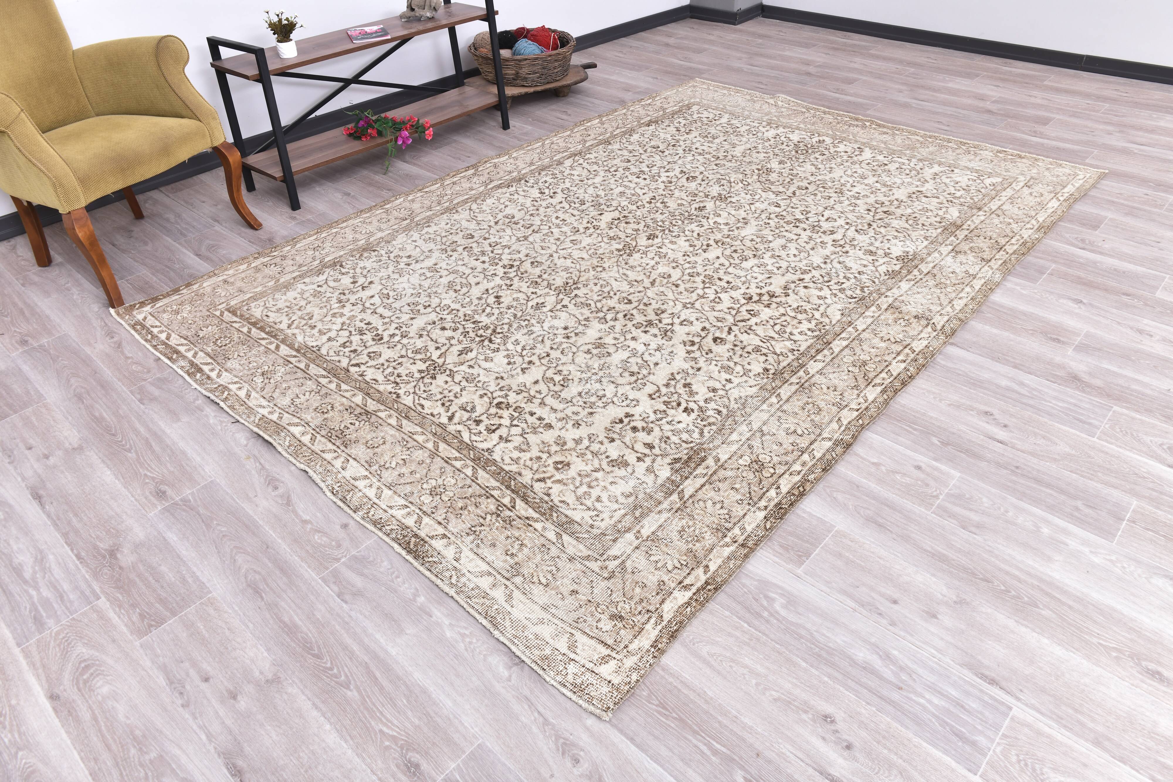 7x10 Beige & Brown Floral Vintage Rug 210x308Cm SK 240522