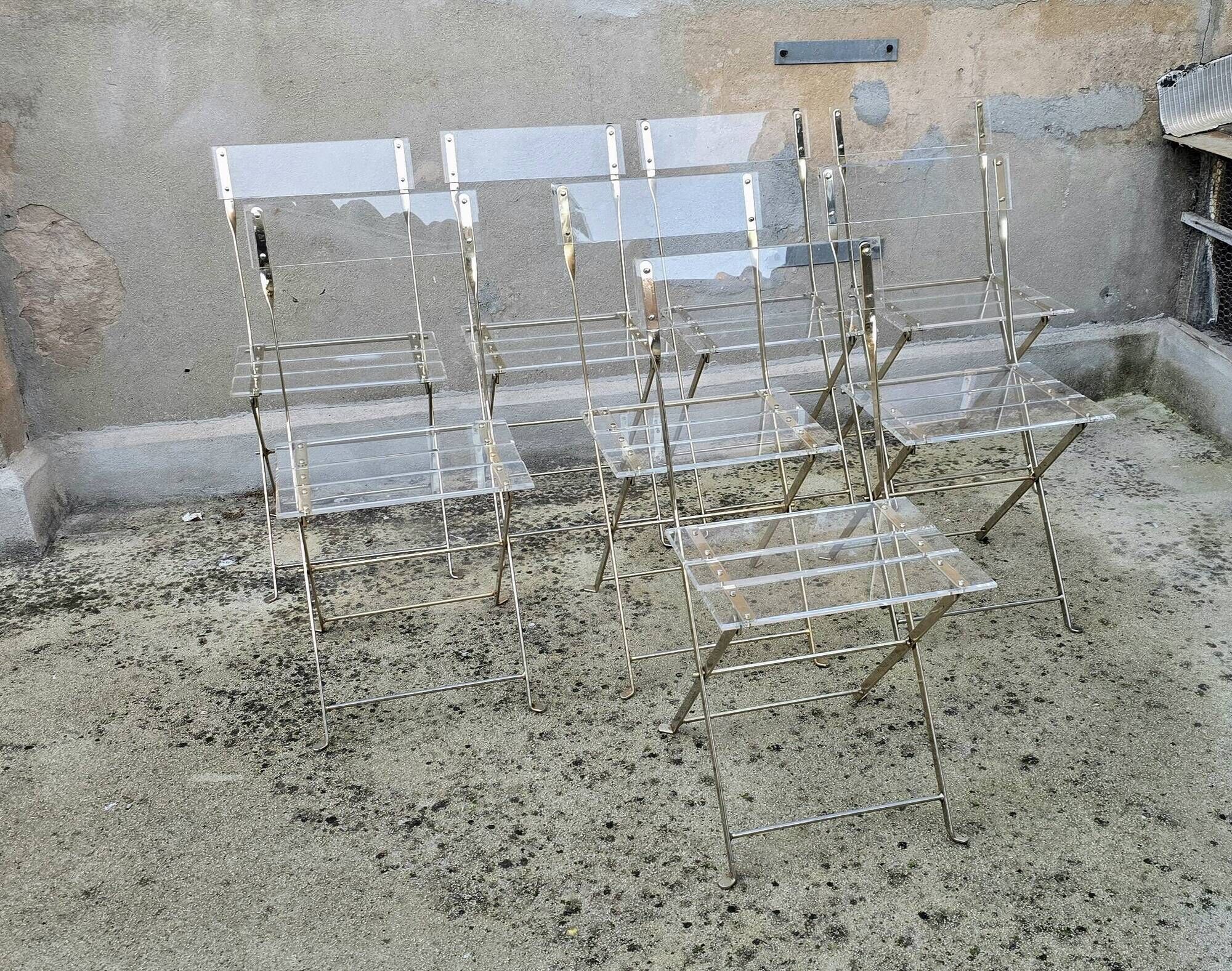 Set of 8 folding plexiglass chairs, Yonel Lebovici and Bernard Berthet, 1970