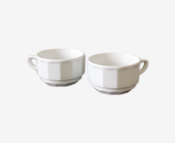 2 tasses blanches en porcelaine Apilco vintage bistrot parisien