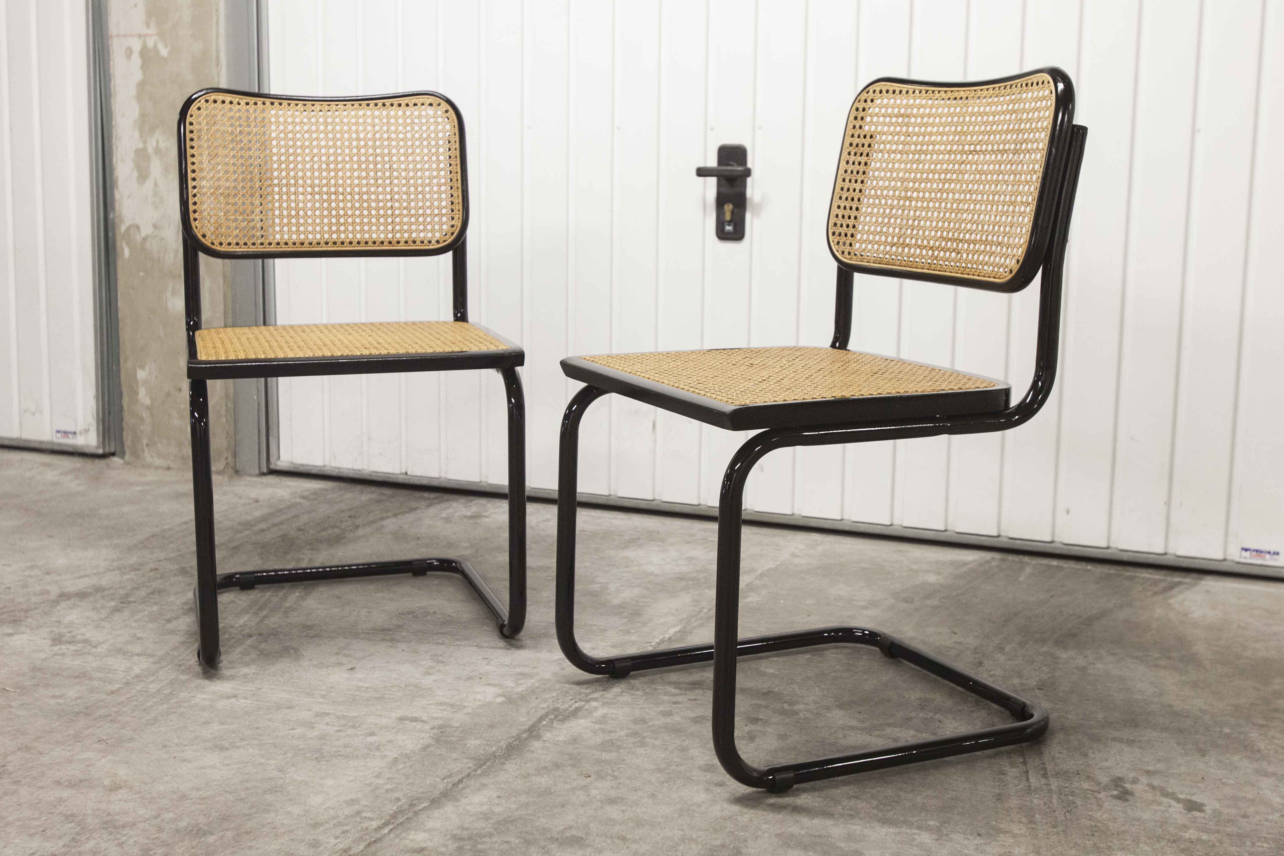 Pair of black Breuer B32 chairs restored, new stamps
