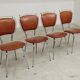 Set of 4 French chairs in camel brown imitation leather and chrome 1960