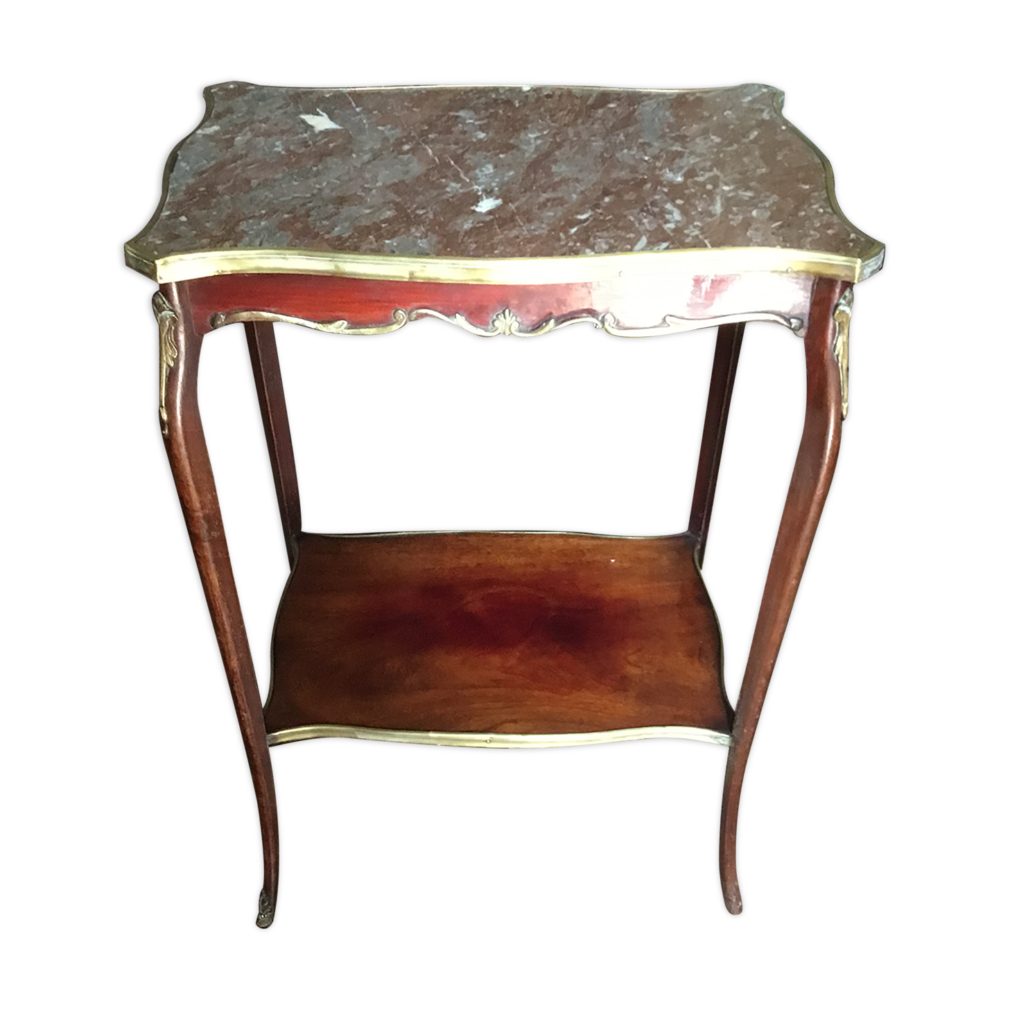 Wooden living room table with marble top