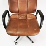 Leather desk chair, Vitra, designed by Wolfgang Mueller, 1970s.