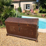 19th-century curved antique wooden chest
