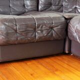 1970s brown leather modular sofa
