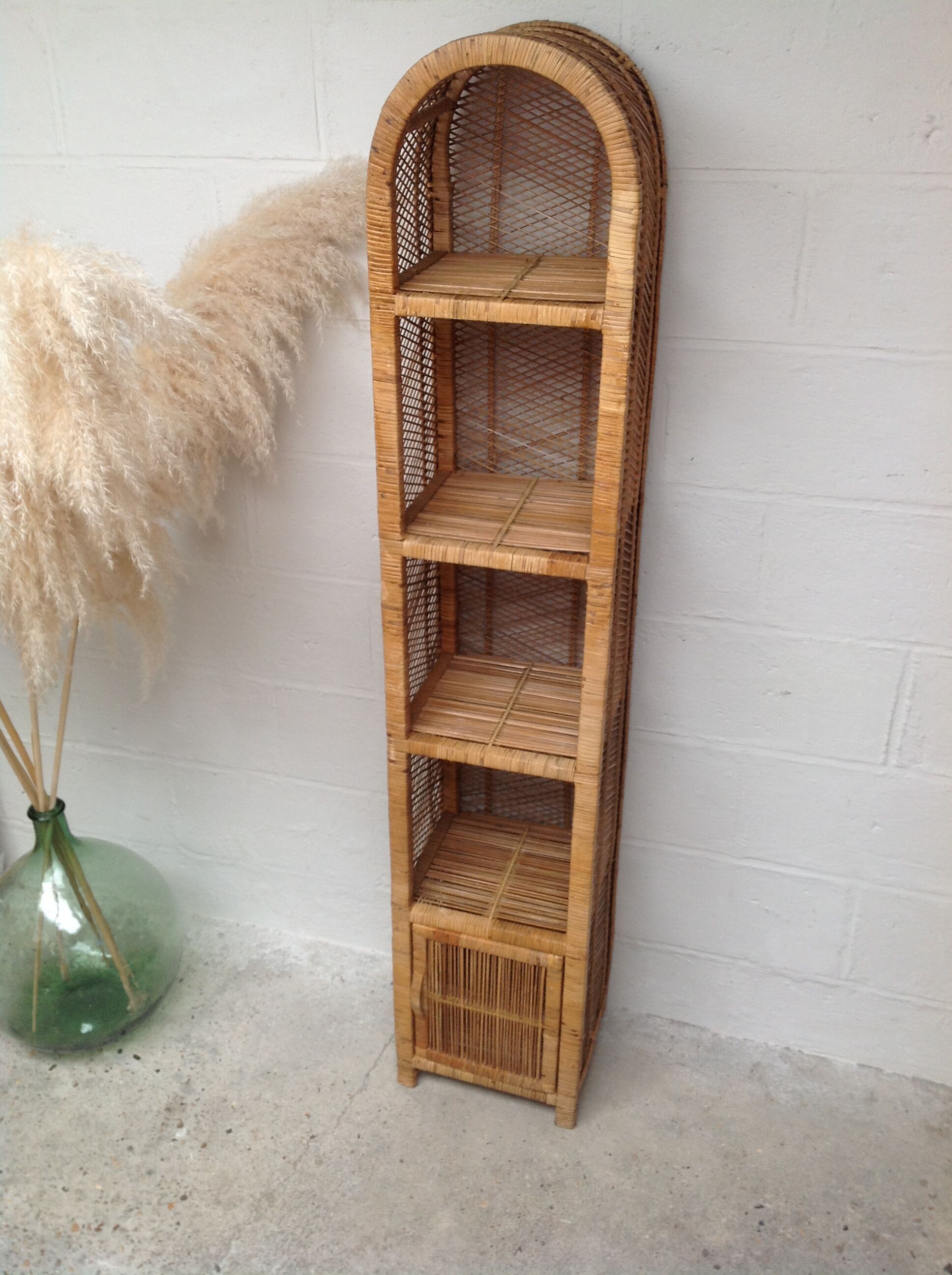 Vintage rattan shelf bookcase