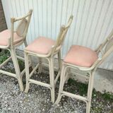 3 white stools vintage bar bamboo wicker rattan
