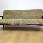 Beautiful vintage three-seater sofa from the 80s with removable cushions - long pile khaki, dark beige