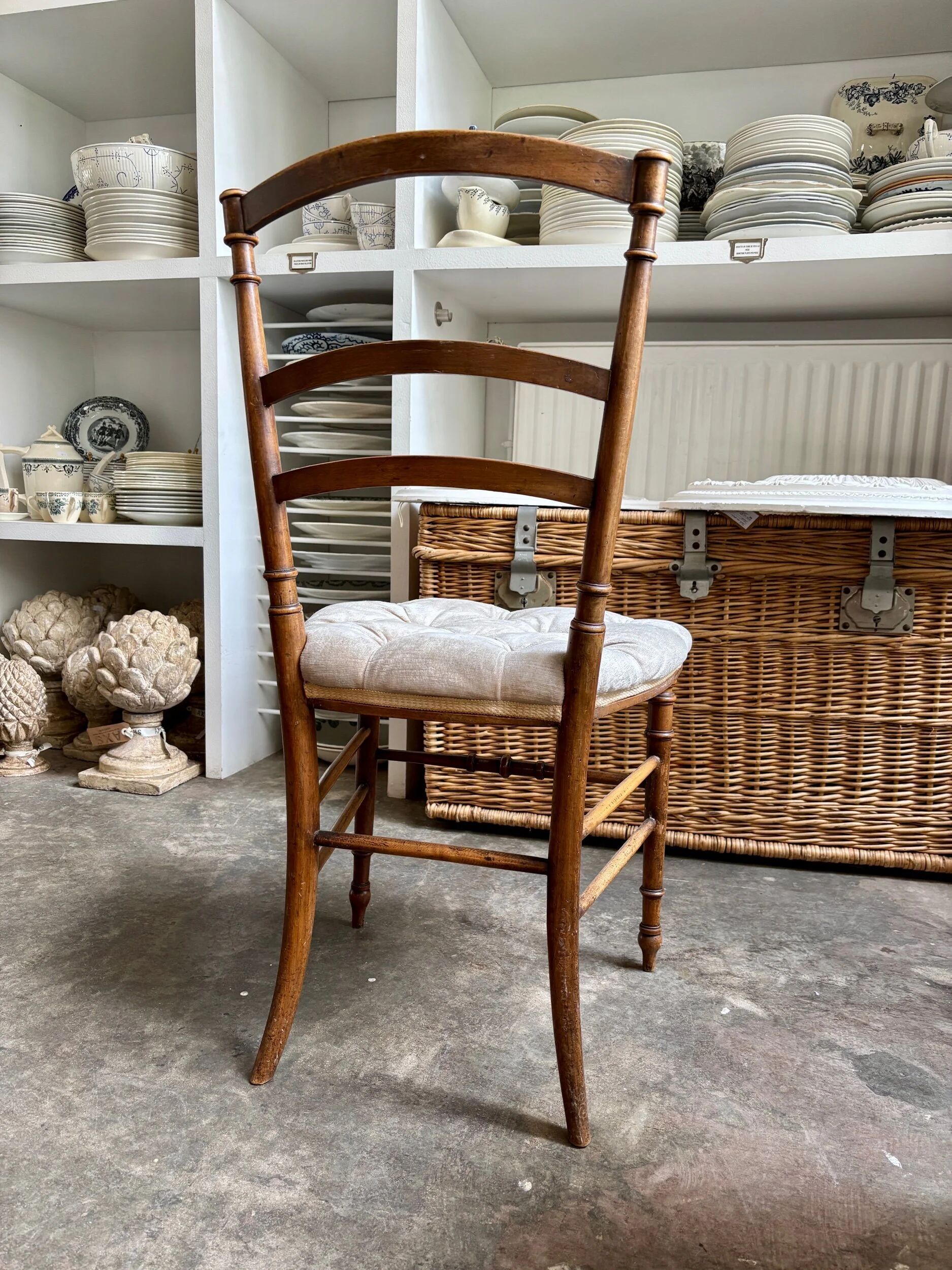 Napoleon III chair in dark wood and beige cotton velvet.