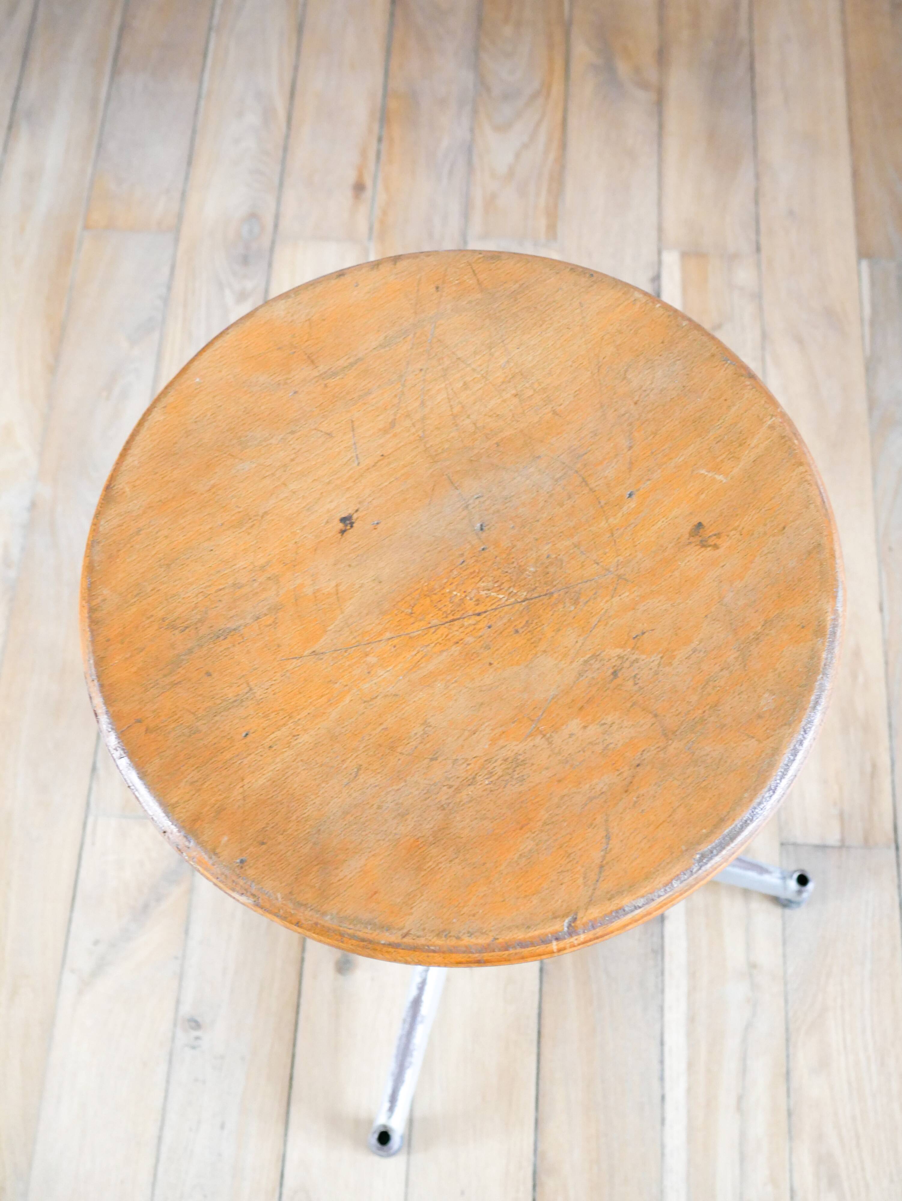 Industrial workshop stool, Made in France, adjustable height, 1970