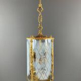 Louis XVI style lantern in gilded bronze and engraved glass, 20th century.