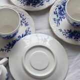 4 tasses anciennes en faïence Sarreguemines bleue et blanche - Soucoupes as