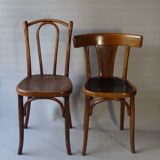 Set of 36 mismatched Bistrot chairs, 1920 to 1950, wooden seats.