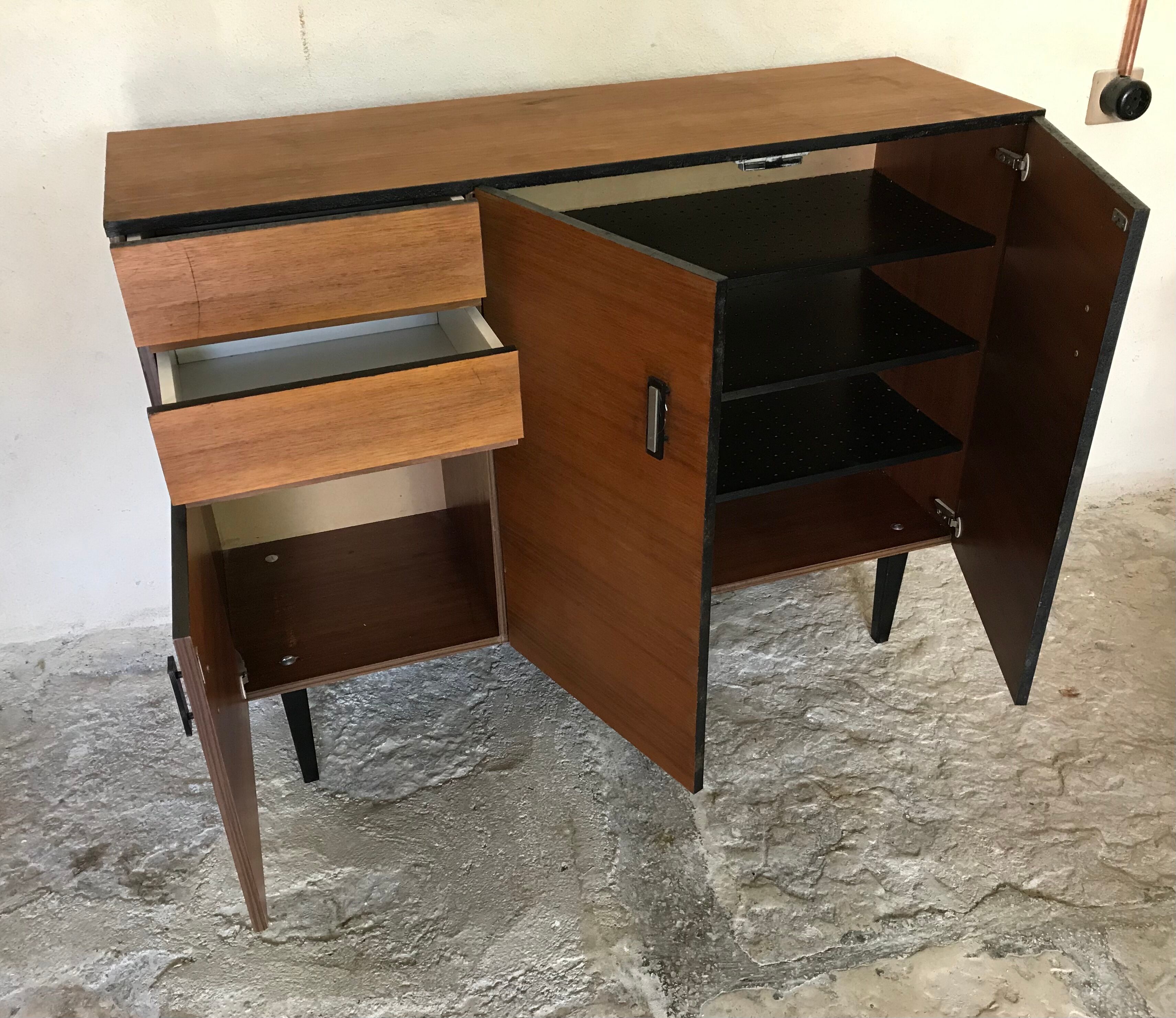 Vintage storage buffet cabinet 1960's 3 doors 2 drawers