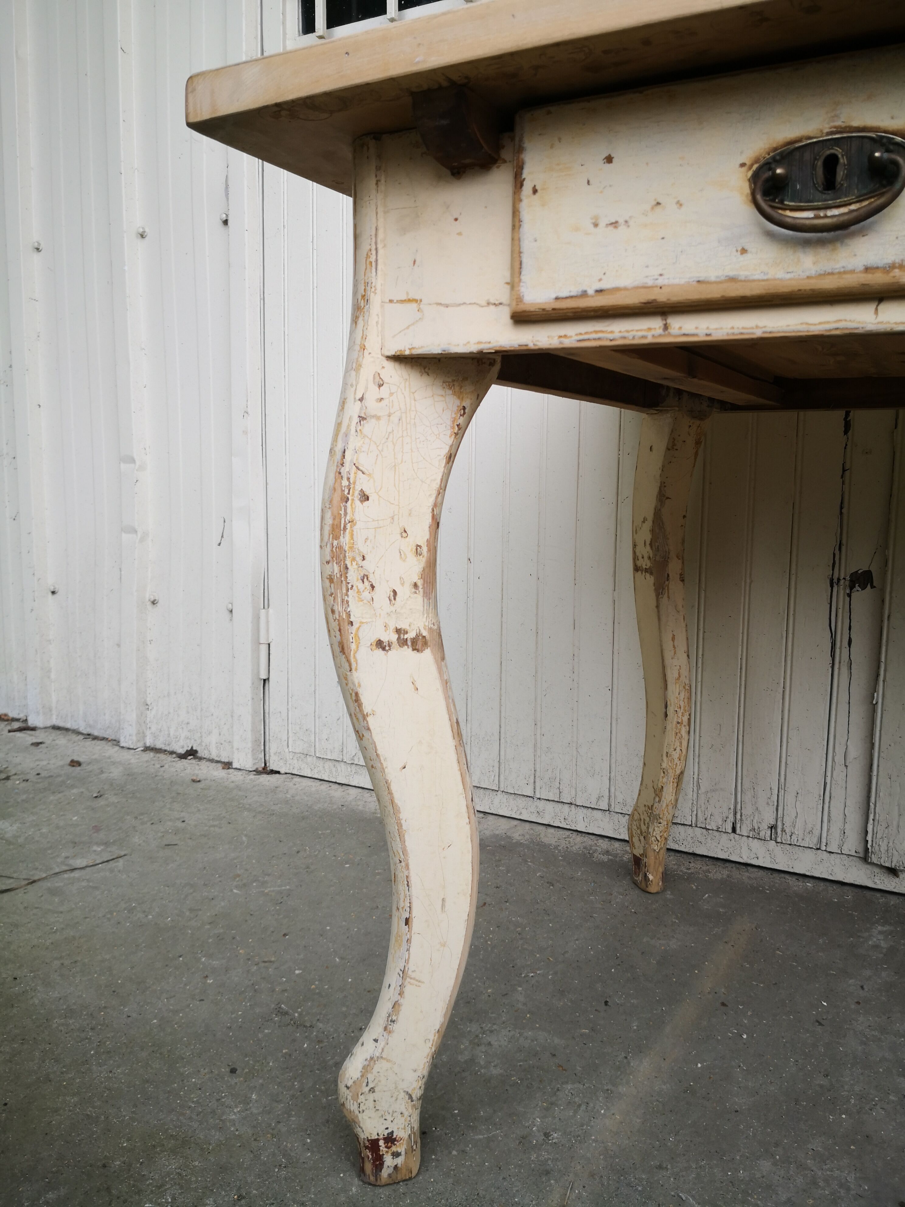 Vintage wooden kitchen table, curved legs