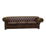 Original English Chesterfield 3-Seater Sofa – Handcrafted Brown Leather
