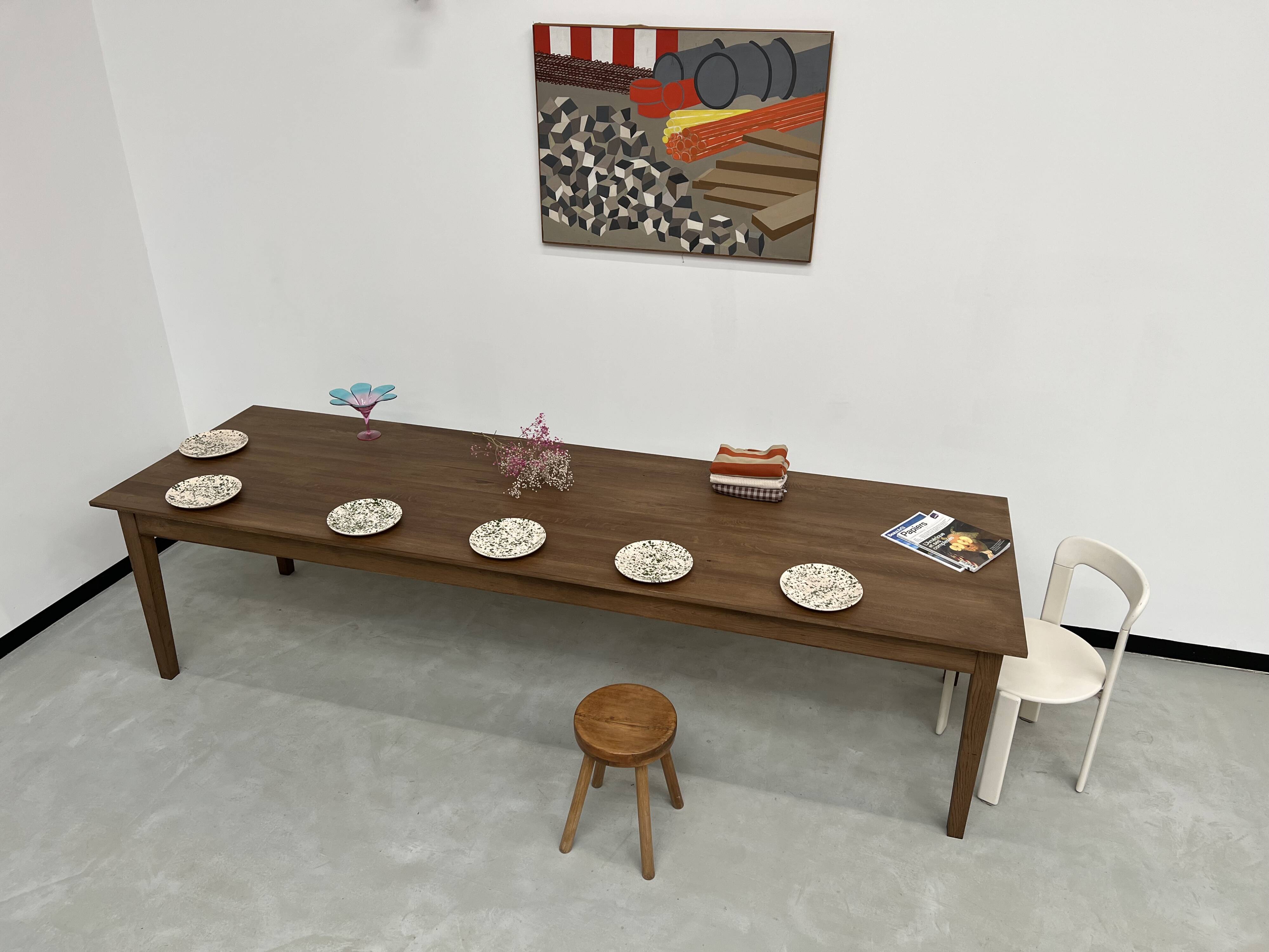 "Dark Brown" farmhouse table in solid oak, 300 x 90 cm