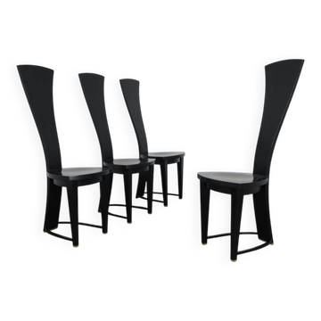 Rare set of four highback dining chairs, Italy, 1990s