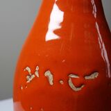 Bright orange mid-century decorative bottle lamp base glazed pottery.
