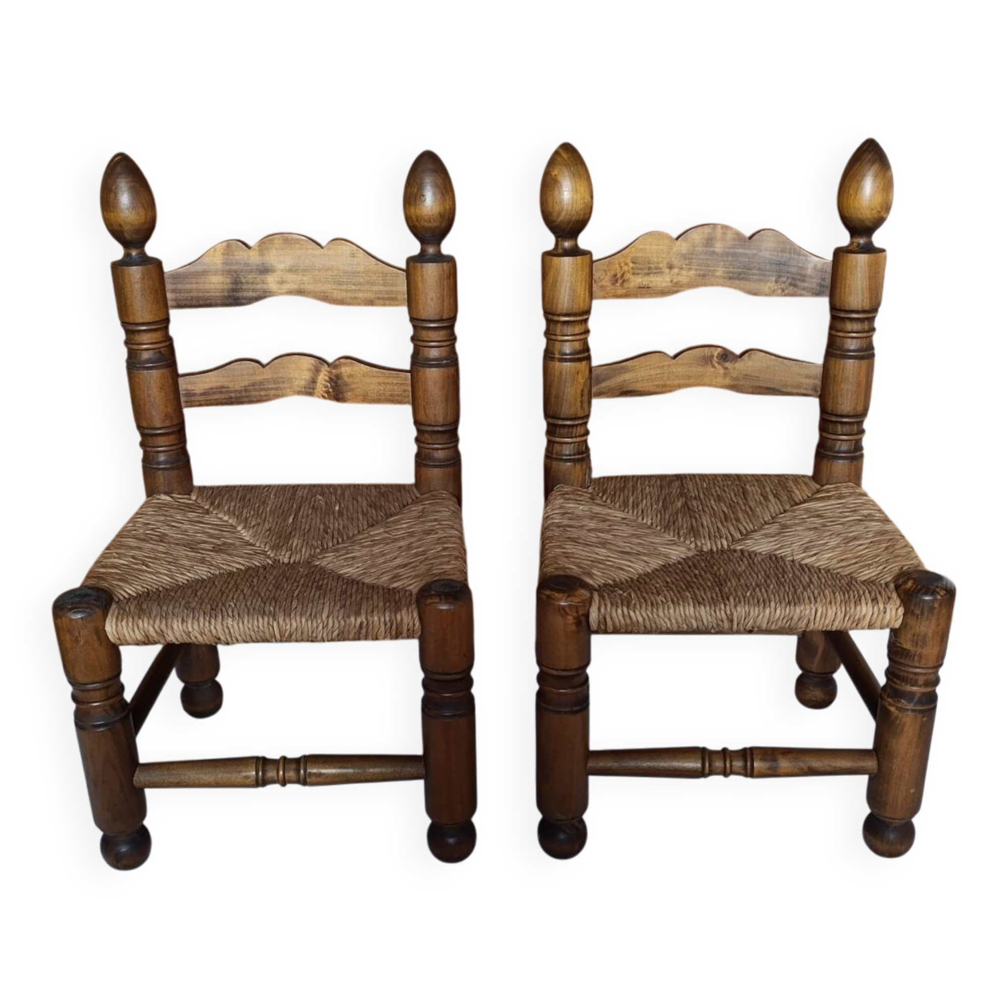 Pair of low bobbin turned wood chairs