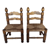 Pair of low bobbin turned wood chairs