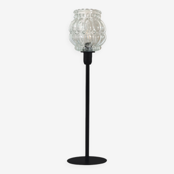 Table lamp with an old round glass lampshade, vintage, with a black base