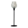 Lampe de table à poser avec un abat-jour ancien rond en verre, vintage, avec un pied noir