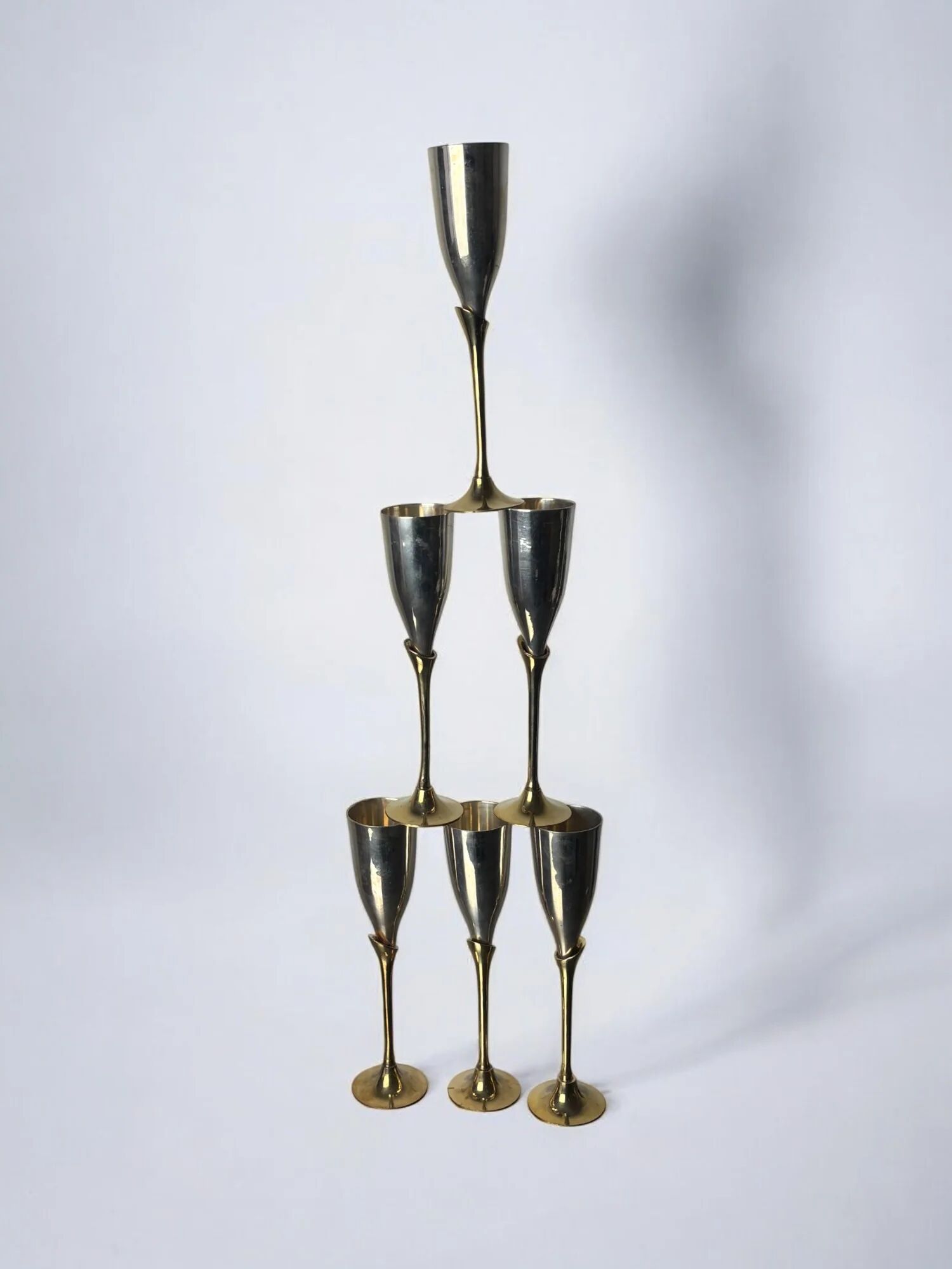 Brutalist silver plated glasses, set of 6, Spain, 1970s